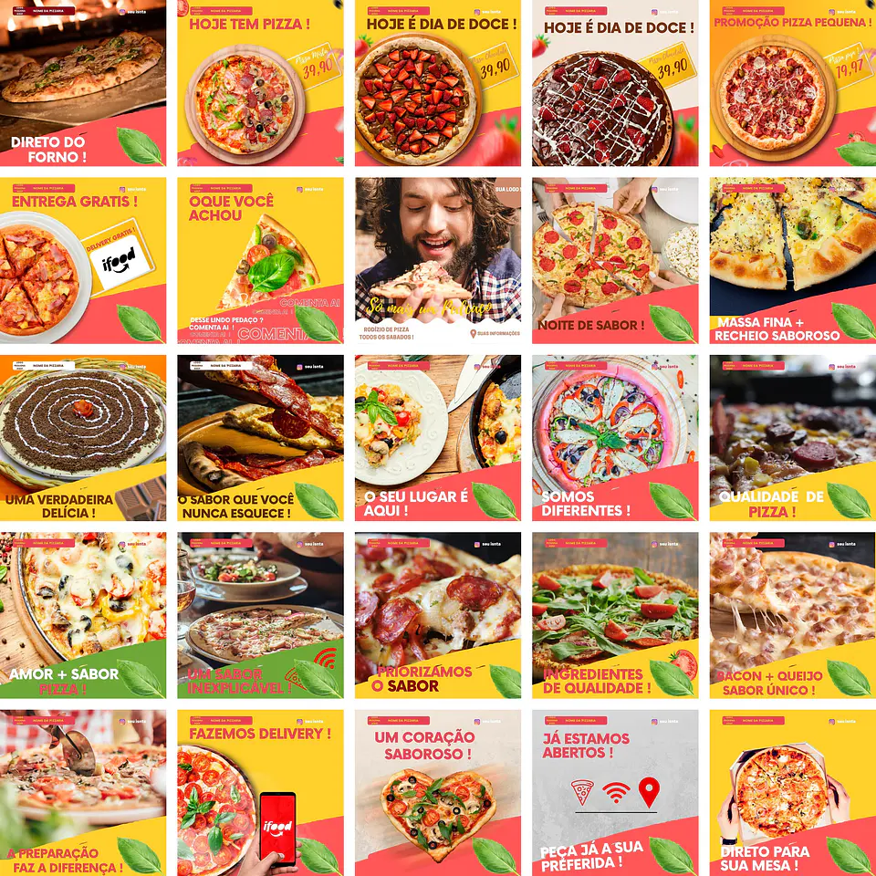 Pack Canva Pizzaria Pizza Templates Editáveis 400 Artes + Bônus 1