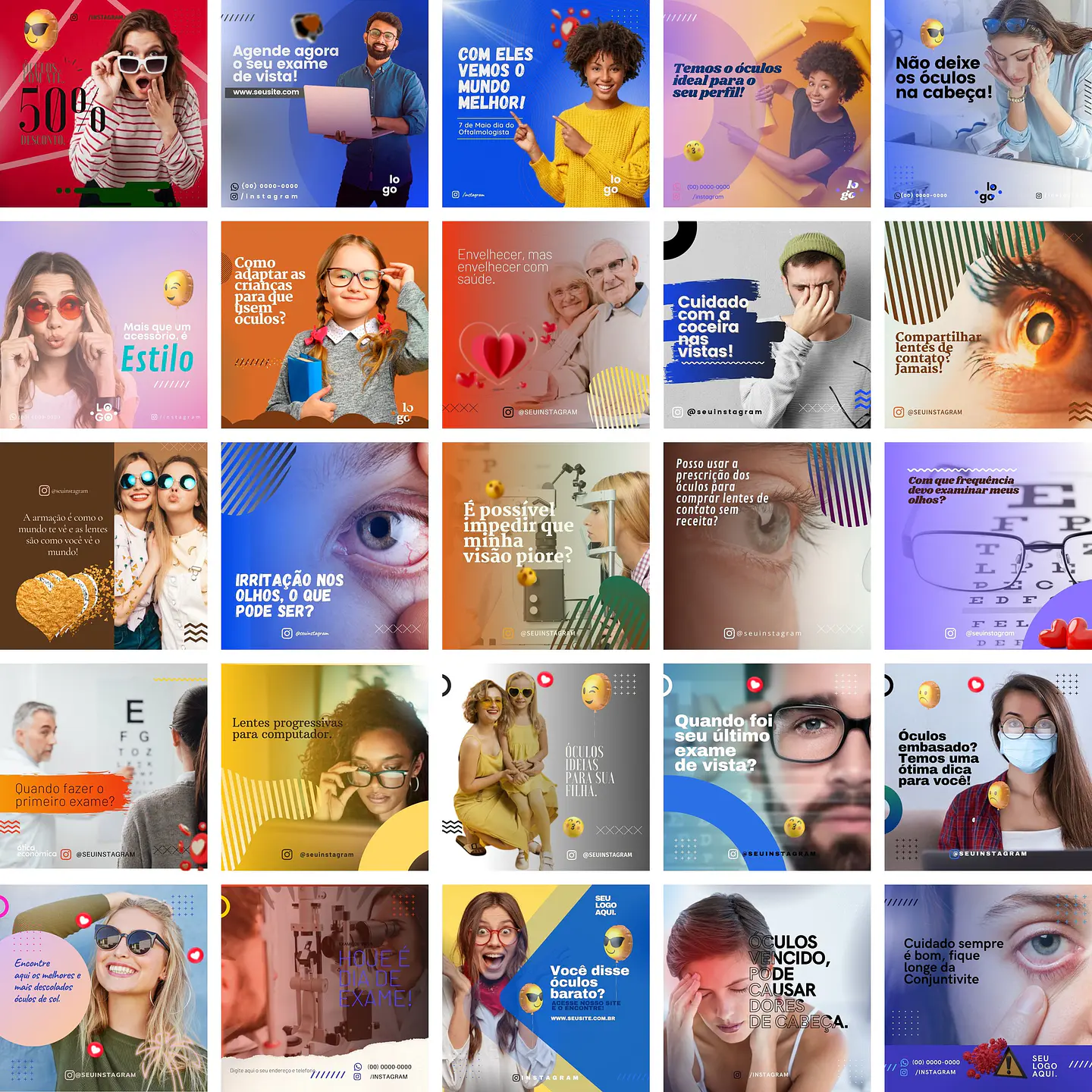 Pack Canva Óticas Oftalmologista Templates Editáveis 340 Artes + Bônus 2