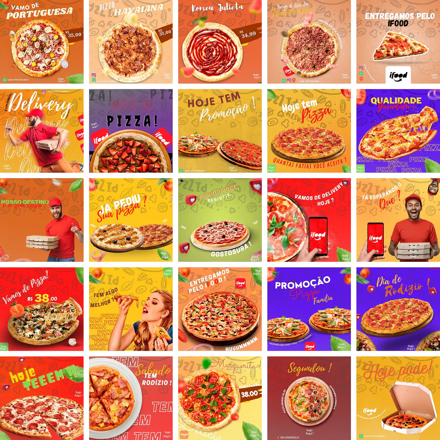 Pack Canva Pizzaria Pizza Templates Editáveis 400 Artes + Bônus 2