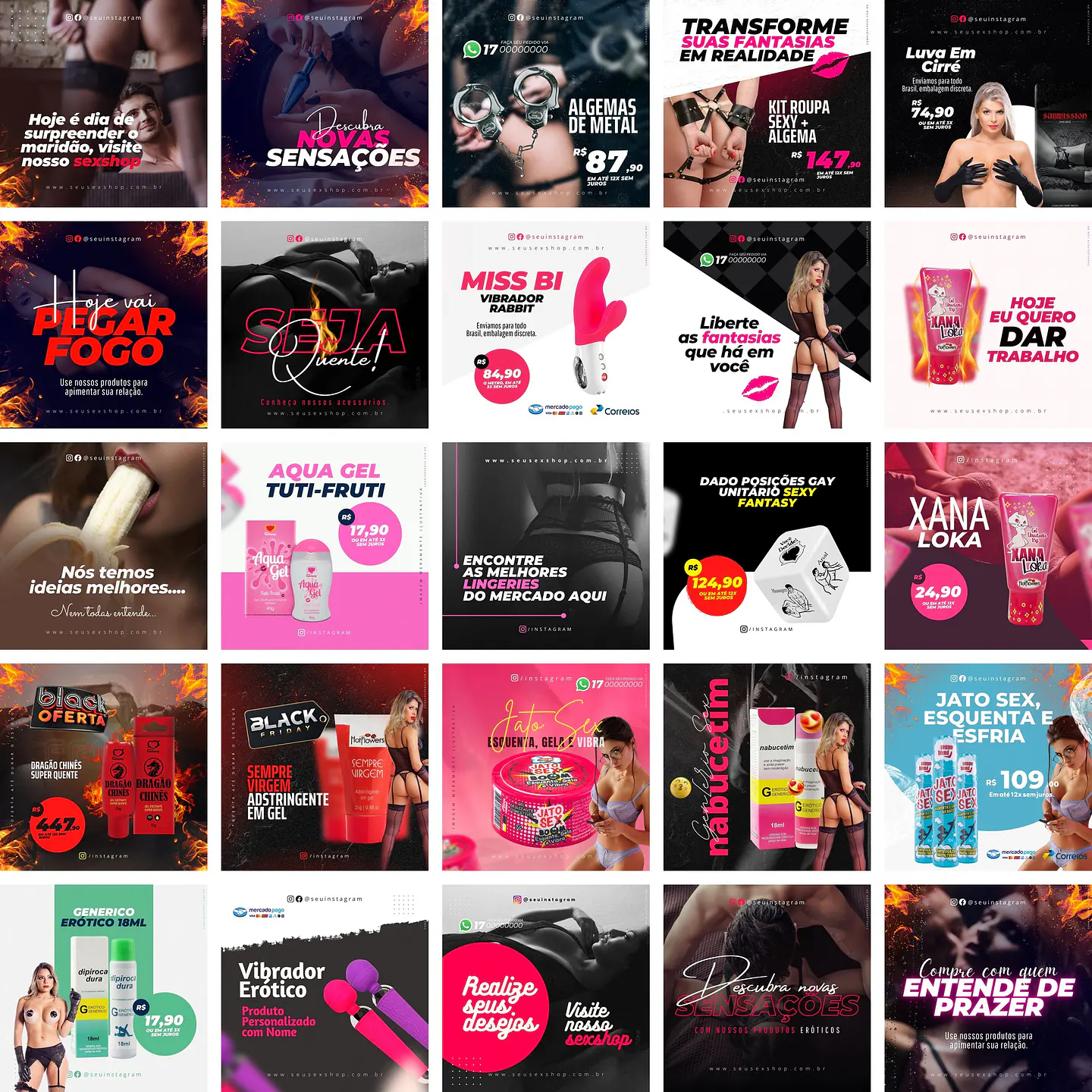 Pack Canva Sex Shop Templates Editáveis 50 Artes + Bônus 2