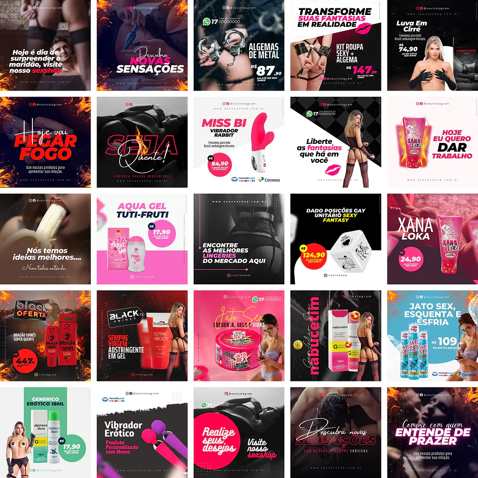 Pack Canva Sex Shop Templates Editáveis 50 Artes + Bônus 2
