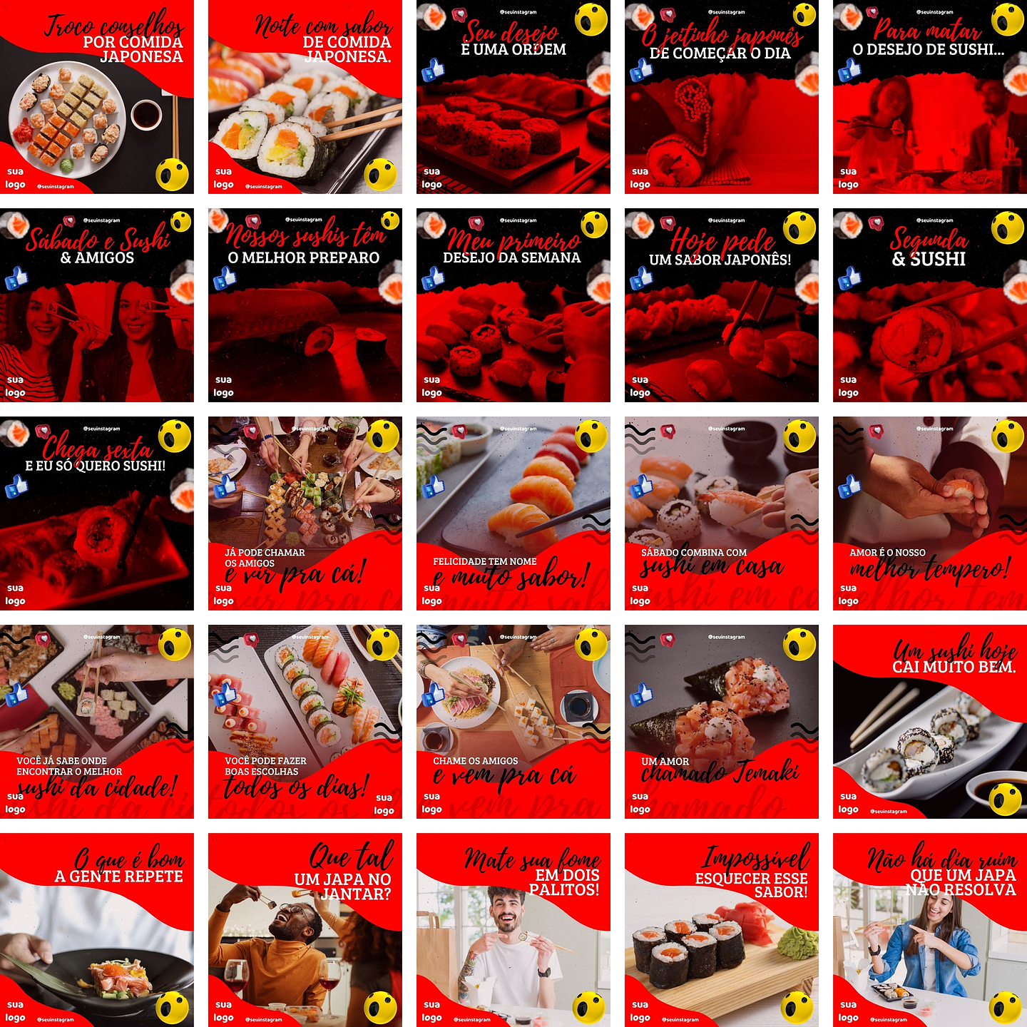 Pack Canva Sushi Comida Japonesa Templates Editáveis 200 Artes + Bônus 2