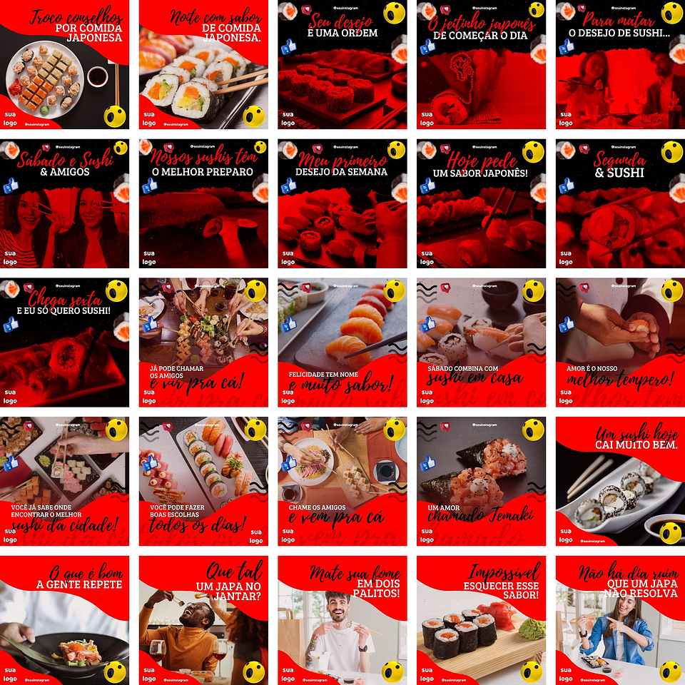 Pack Canva Sushi Comida Japonesa Templates Editáveis 200 Artes + Bônus 2