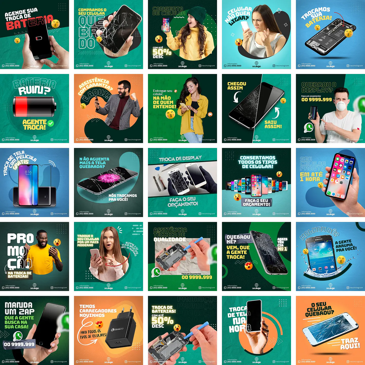 Pack Canva Assistencia Tecnica Celular Templates Editáveis 25 Artes + Bônus 1