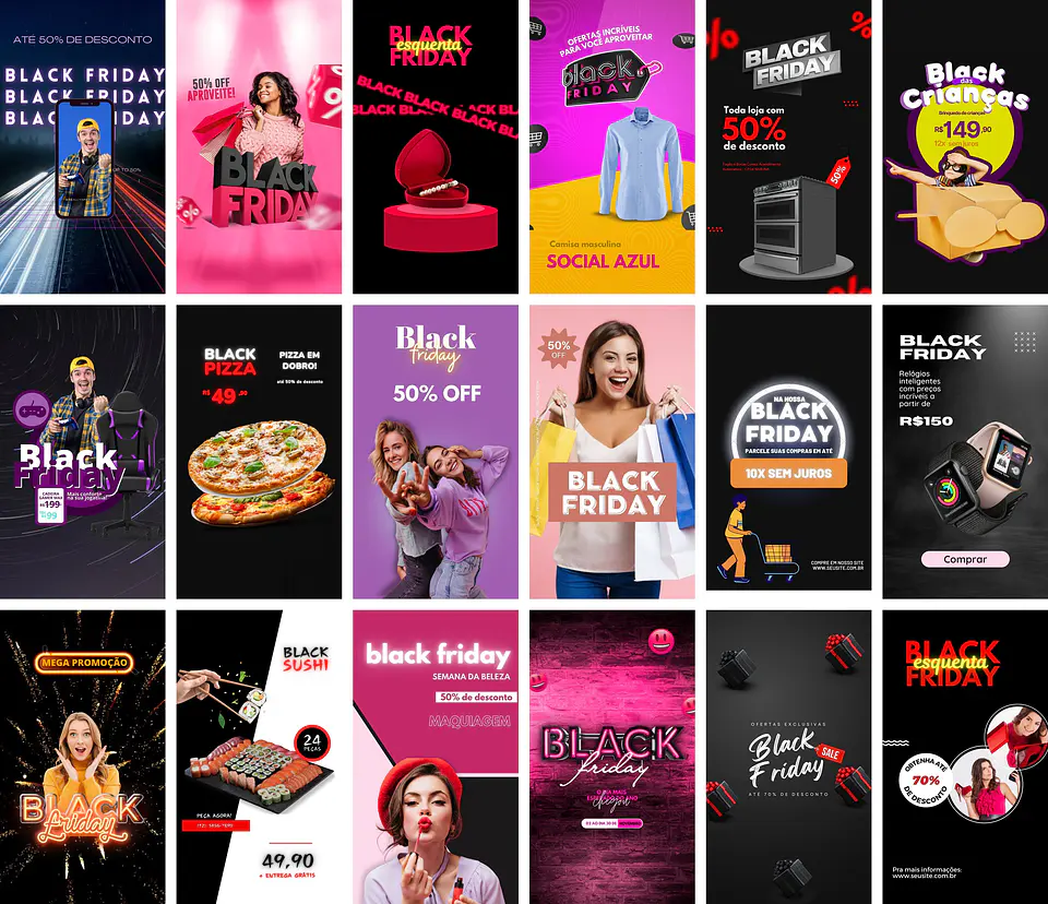 Pack Canva Black Friday Storie Templates Editáveis 20 Artes + Bônus 1