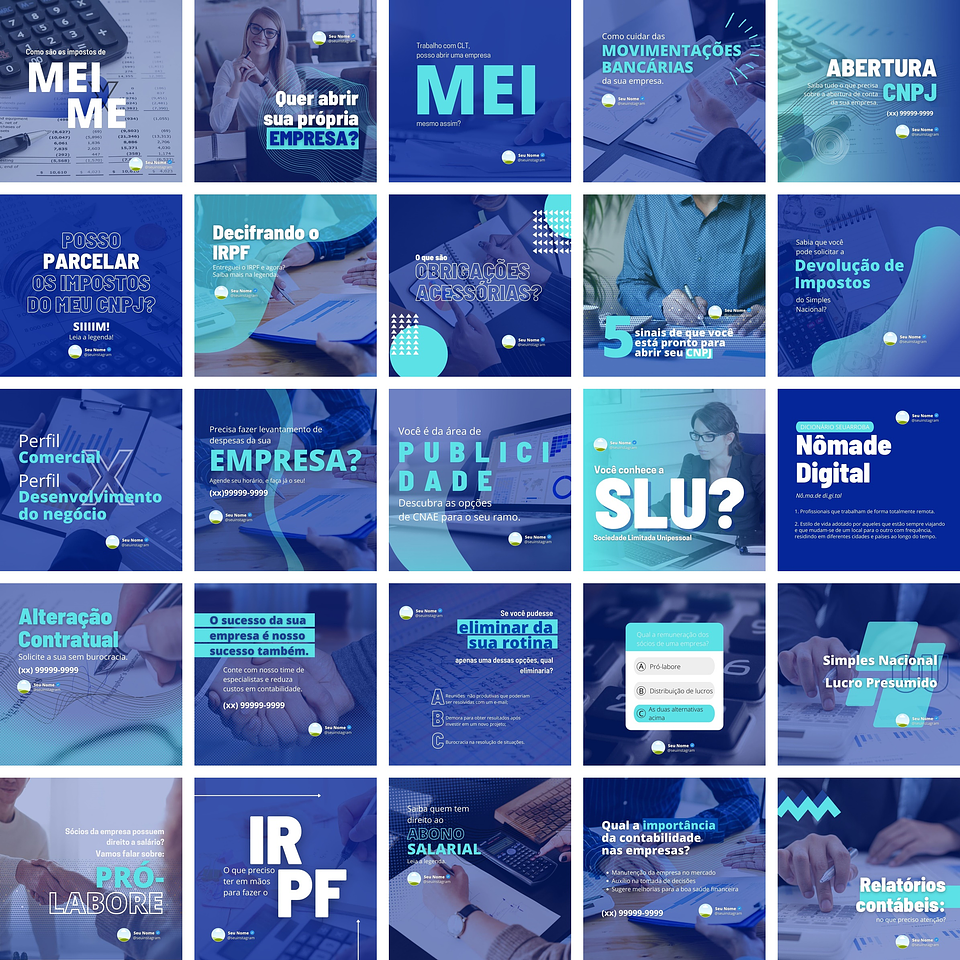 Pack Canva Contabilidade 2.0 Templates Editáveis 25 Artes + Bônus 1