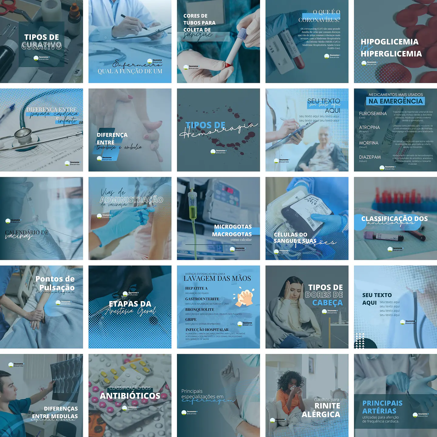 Pack Canva Enfermagem Enfermeira Templates Editáveis 25 Artes + Bônus 1