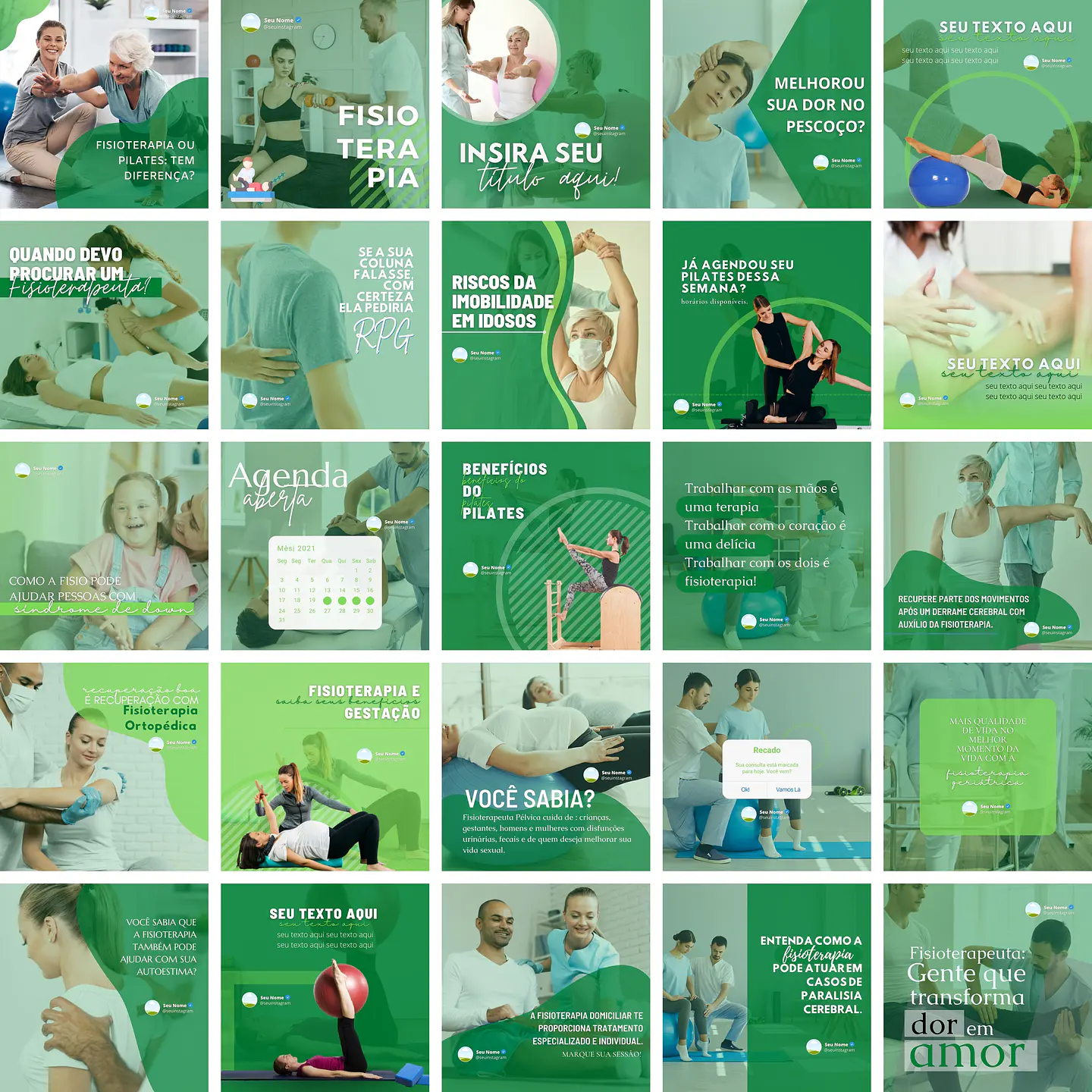 Pack Canva Fisioterapia Templates Editáveis 26 Artes + Bônus 1