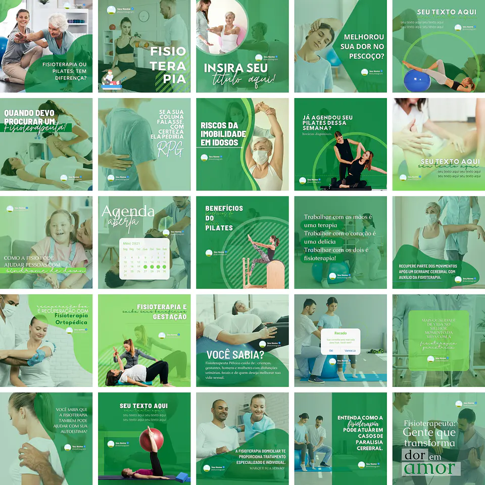 Pack Canva Fisioterapia Templates Editáveis 26 Artes + Bônus 1