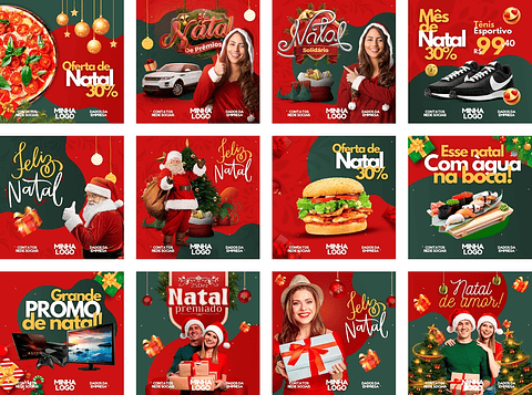 Pack Canva Natal Templates Editáveis 12 Artes + Bônus