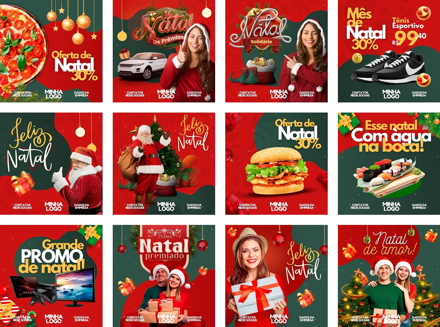 Pack Canva Natal Templates Editáveis 12 Artes + Bônus 1