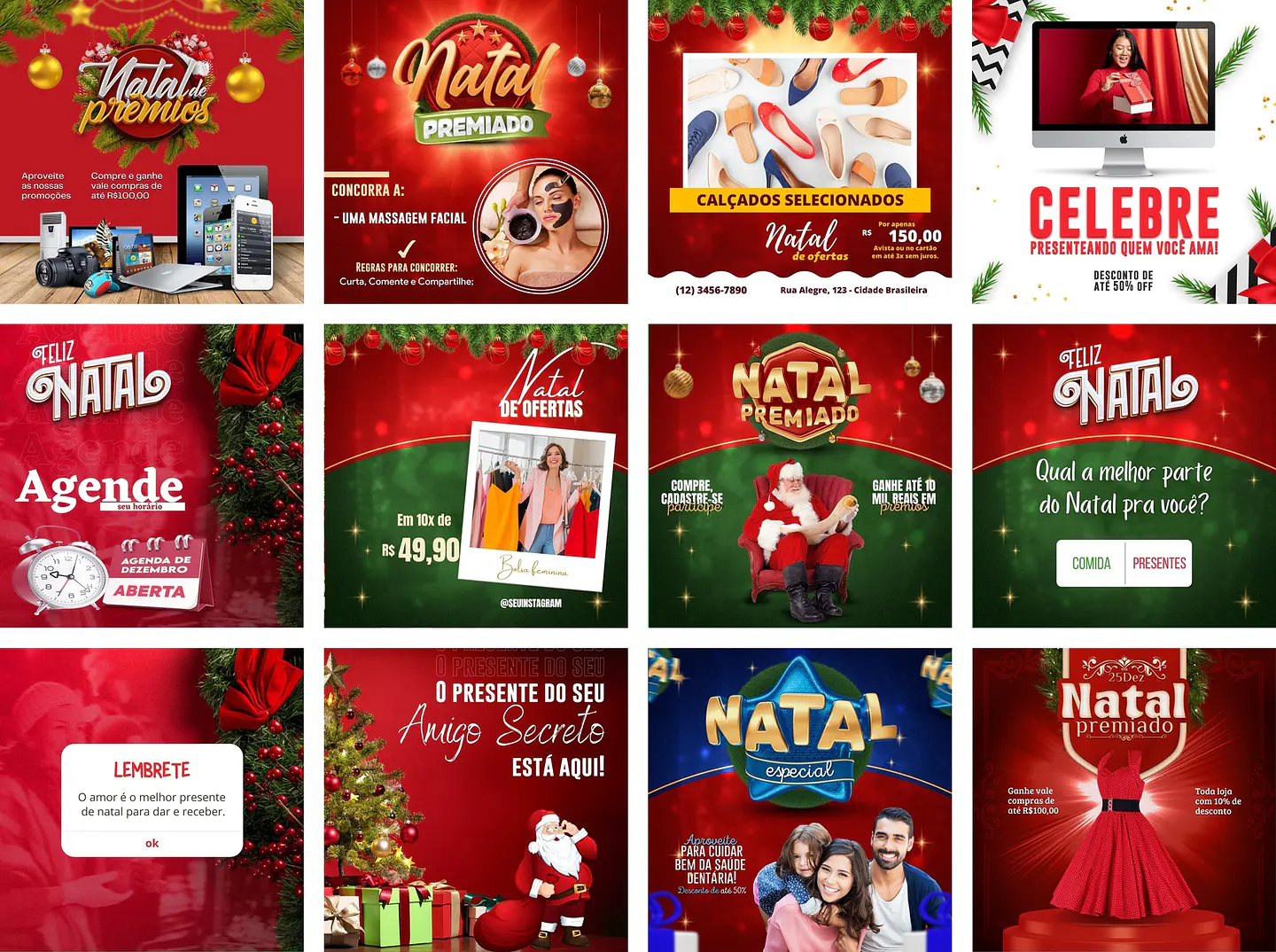 Pack Canva Natal Feed e Storie Templates Editáveis 25 Artes + Bônus 1
