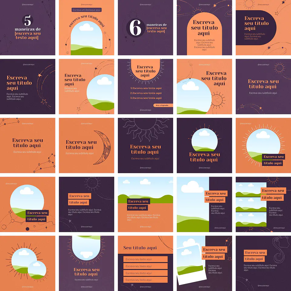 Pack Canva Astrologia Templates Editáveis 36 Artes + Bônus 1