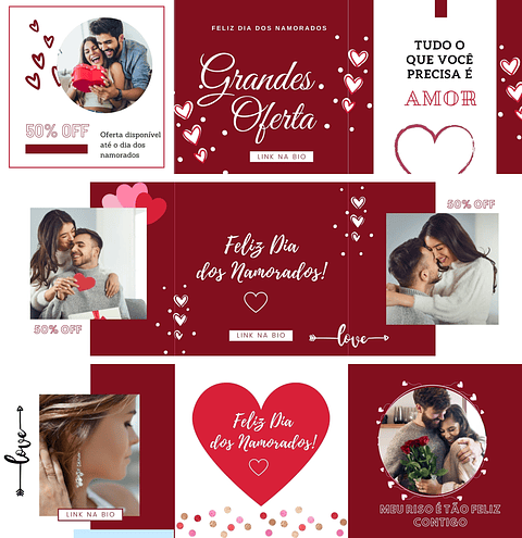 Pack Canva Dia dos Namorados Carrossel Templates Editáveis 6 Artes + Bônus