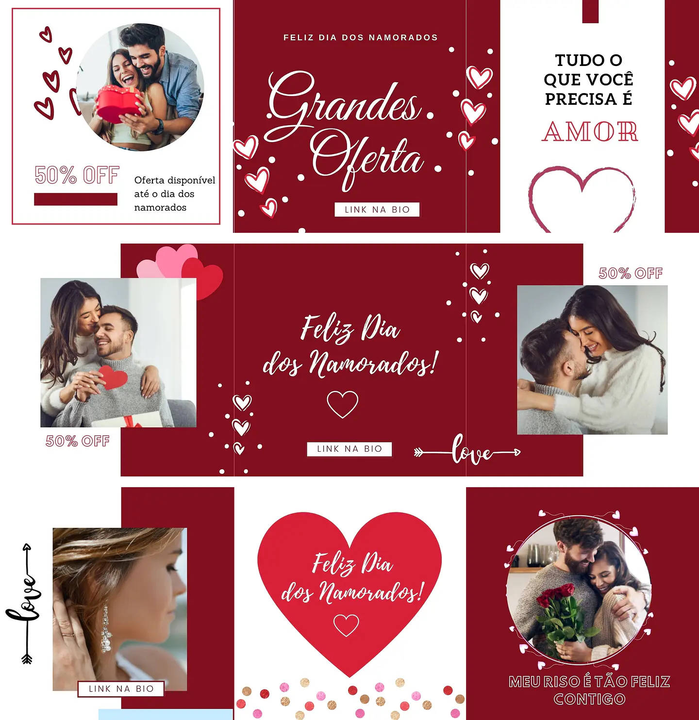 Pack Canva Dia dos Namorados Carrossel Templates Editáveis 6 Artes + Bônus 1