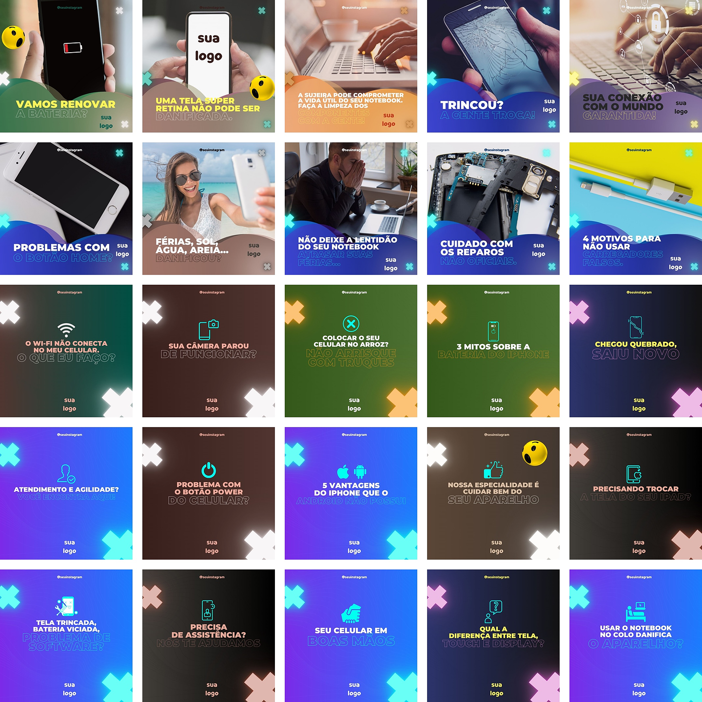 Pack Canva Assistência Técnica de Celular 3.0 Templates Editáveis 100 Artes + Bônus 3