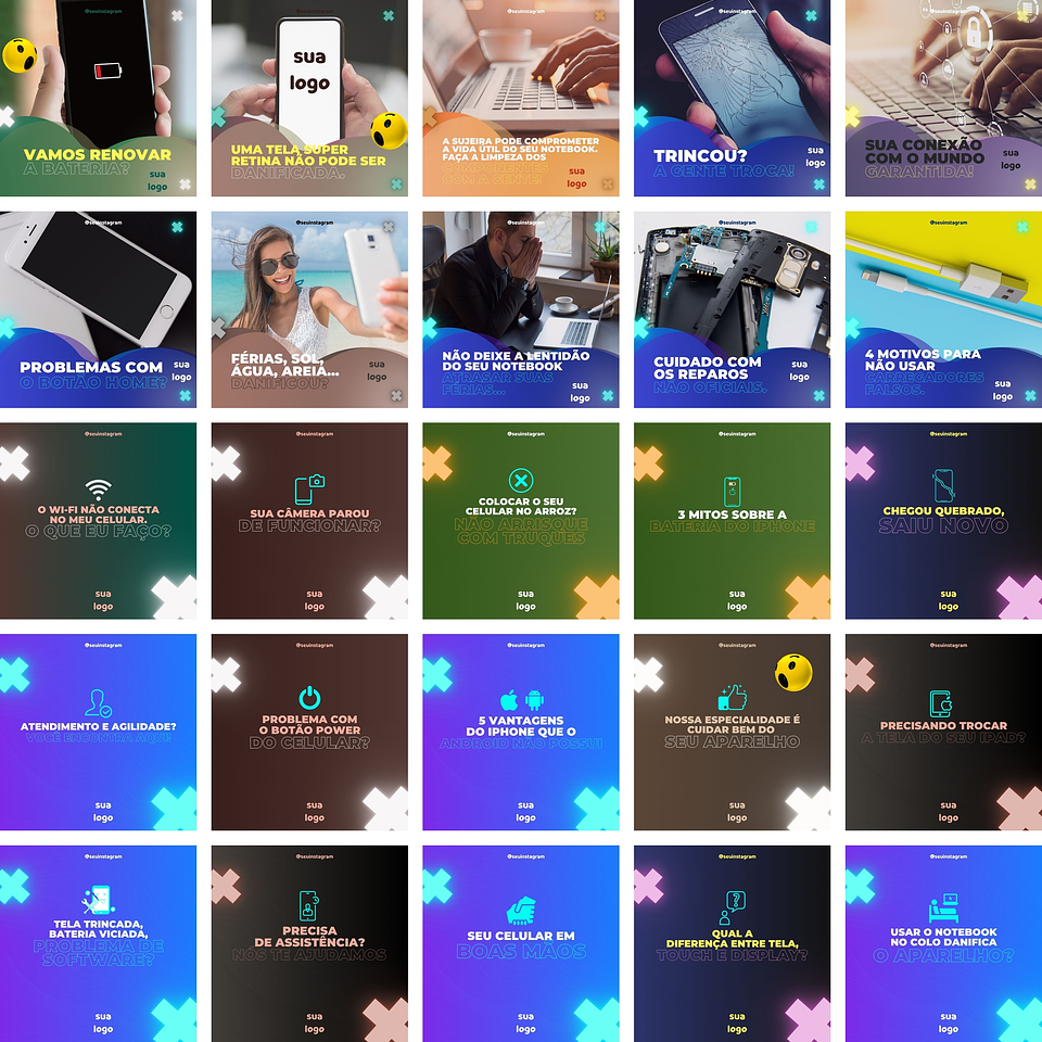 Pack Canva Assistência Técnica de Celular 3.0 Templates Editáveis 100 Artes + Bônus 3