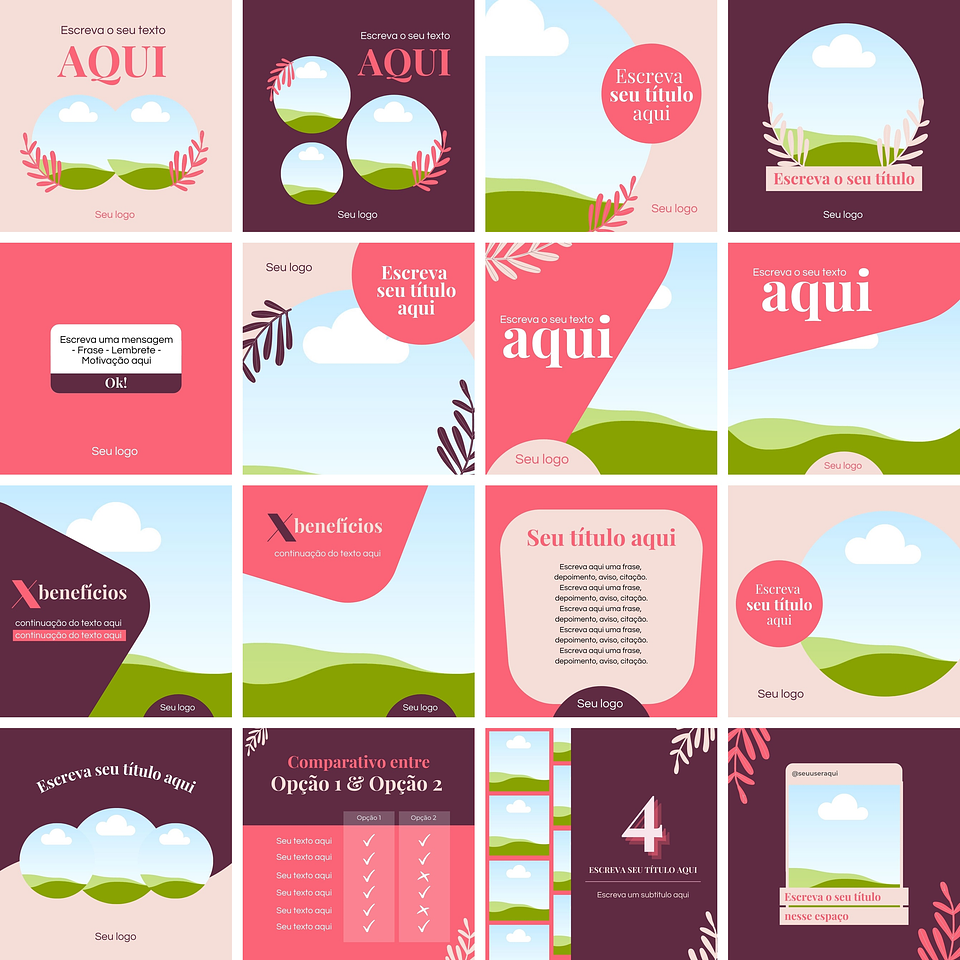 Pack Canva Maternidade Gravidez Templates Editáveis 20 Artes + Bônus 1