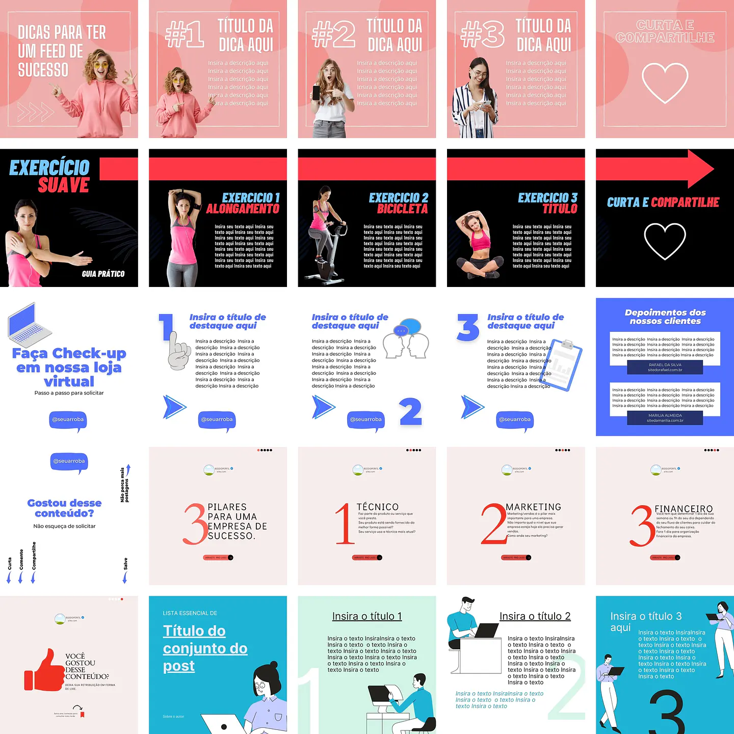 Pack Canva Carrossel Instagram Facebook Templates Editáveis 28 Artes + Bônus 1