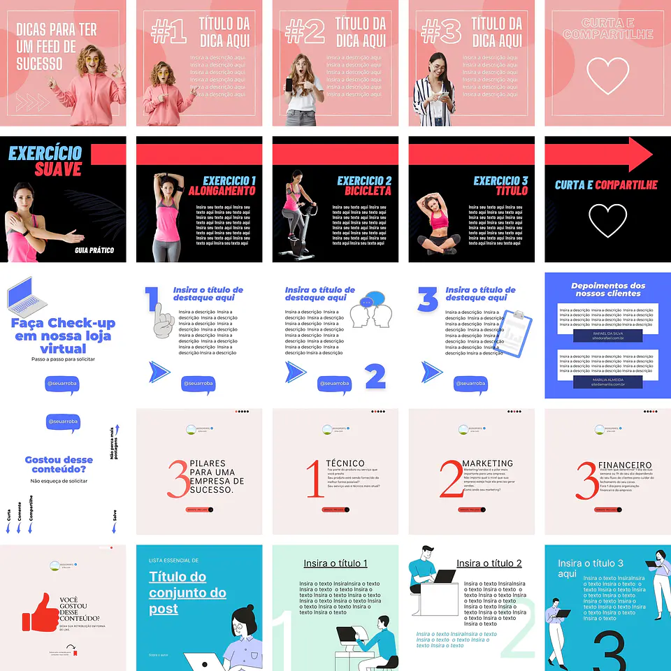 Pack Canva Carrossel Instagram Facebook Templates Editáveis 28 Artes + Bônus 1