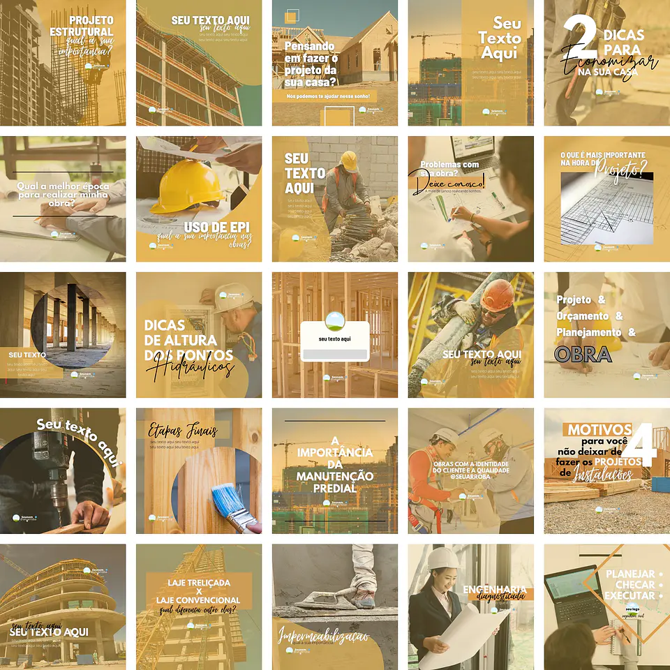 Pack Canva Engenharia Civil 2.0 Templates Editáveis 25 Artes + Bônus 1