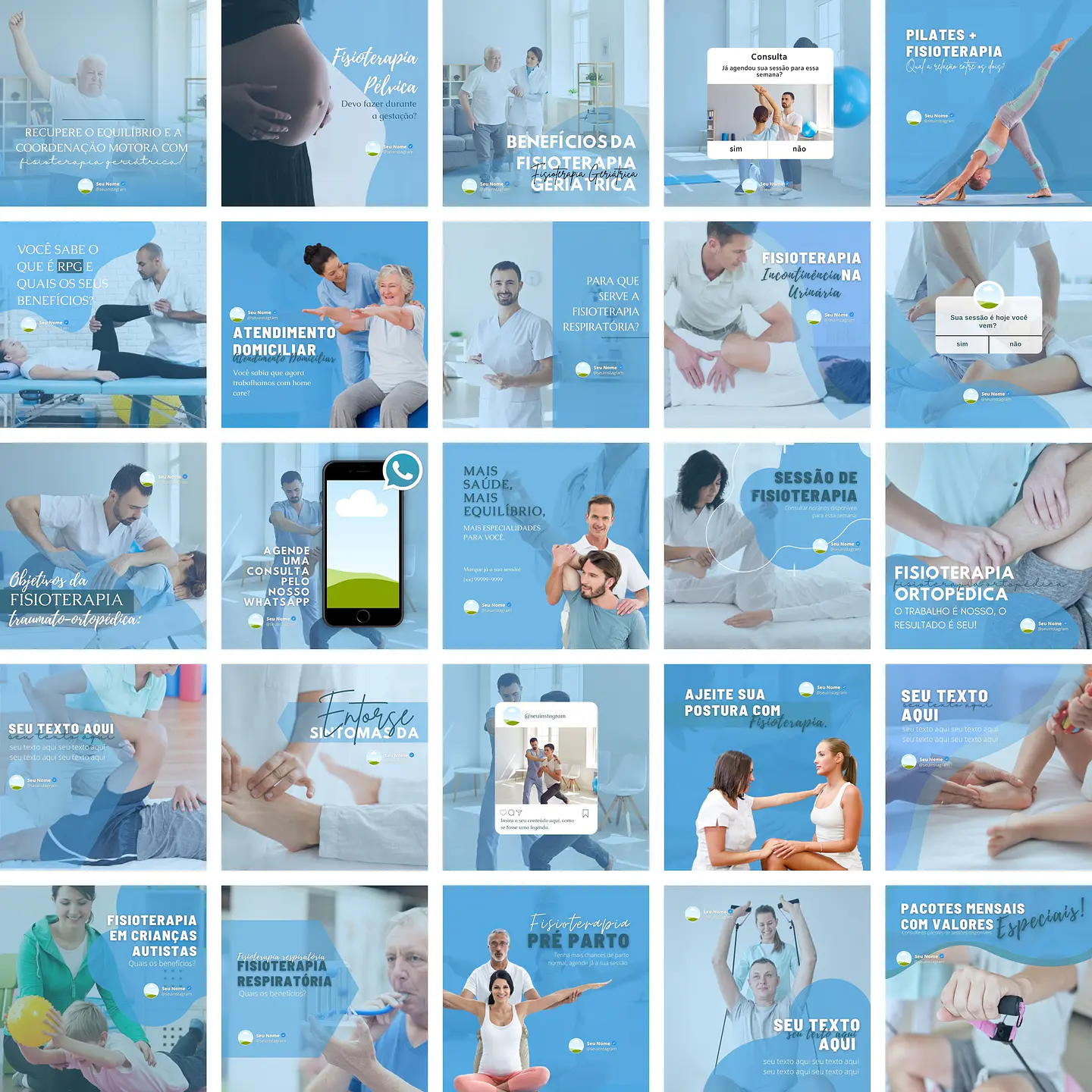 Pack Canva Fisioterapia 2.0 Templates Editáveis 25 Artes + Bônus 1