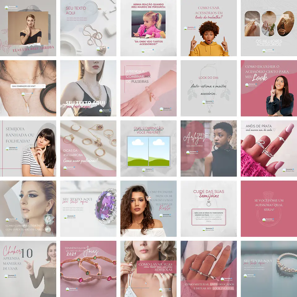 Pack Canva Loja de Jóias 2.0 Templates Editáveis 25 Artes + Bônus 1