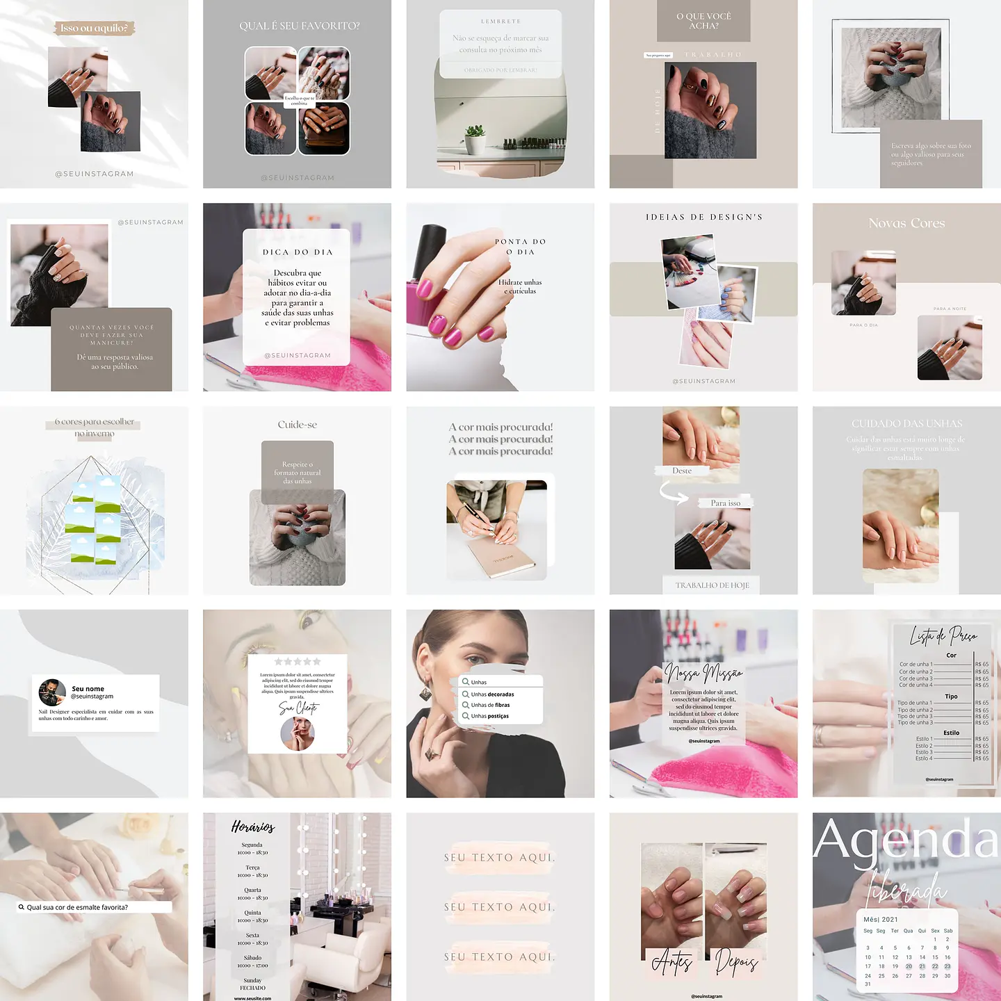 Pack Canva Nail Design 2.0 Templates Editáveis 25 Artes + Bônus 1