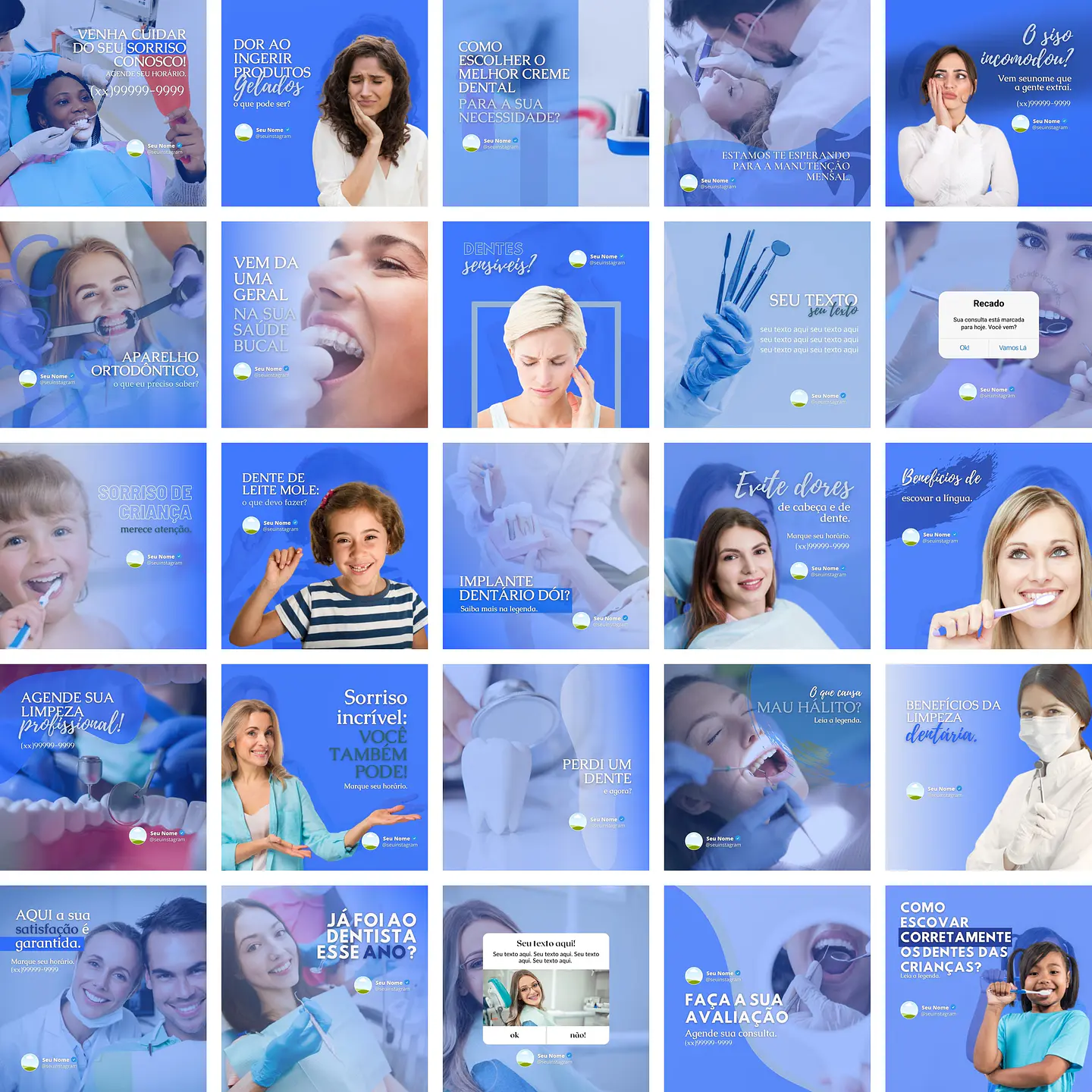 Pack Canva Dentista Odonto 2.0 Templates Editáveis 25 Artes + Bônus 1