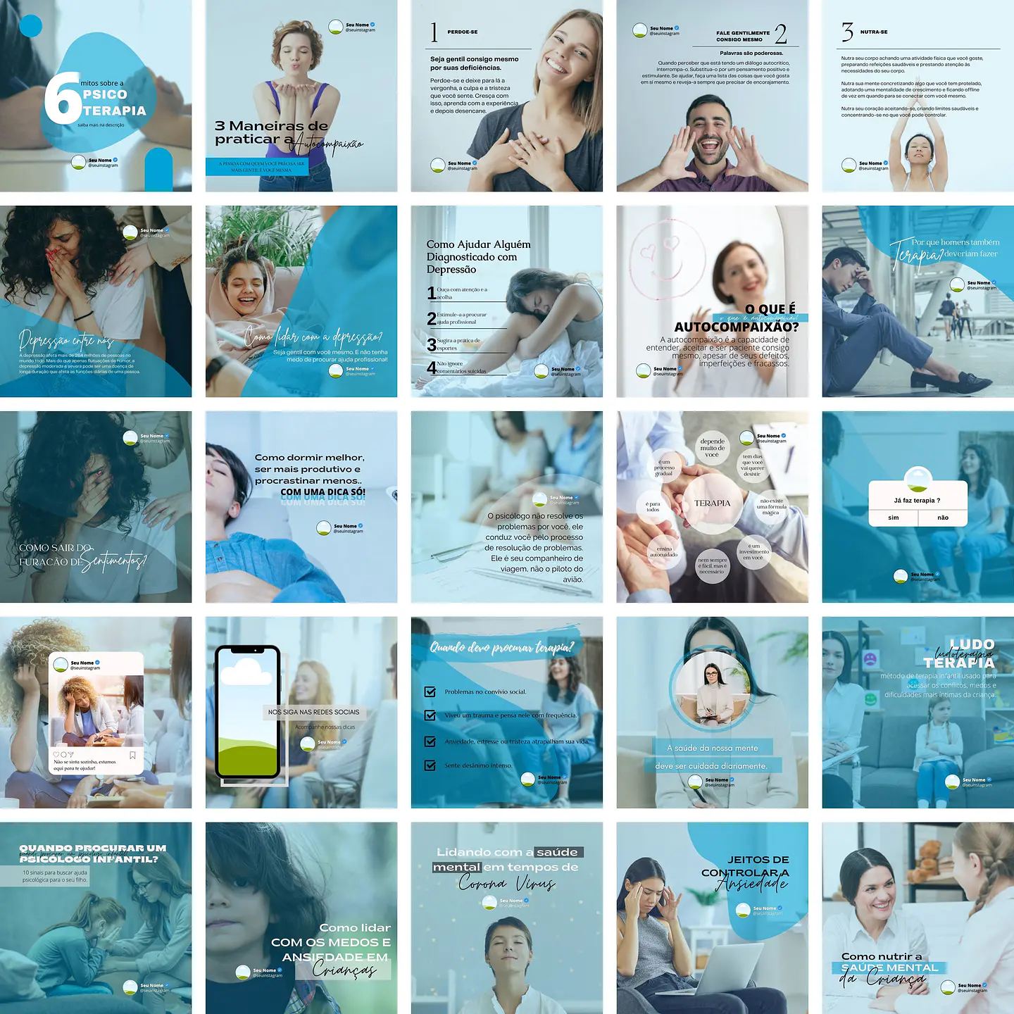 Pack Canva Psicologia Psicologo 2.0 Templates Editáveis 25 Artes + Bônus 1