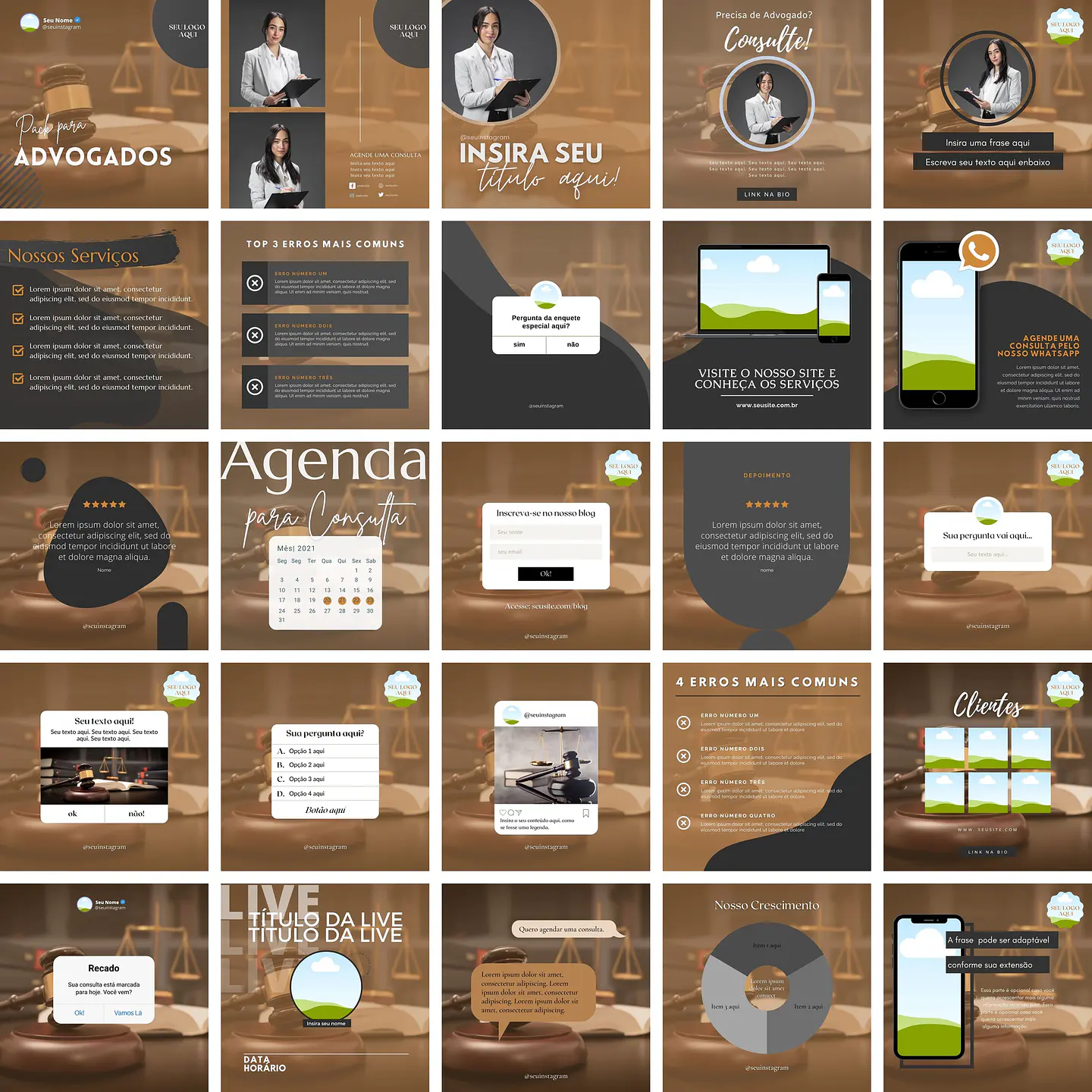 Pack Canva Advogados Advocacia Templates Editáveis 25 Artes + Bônus 1