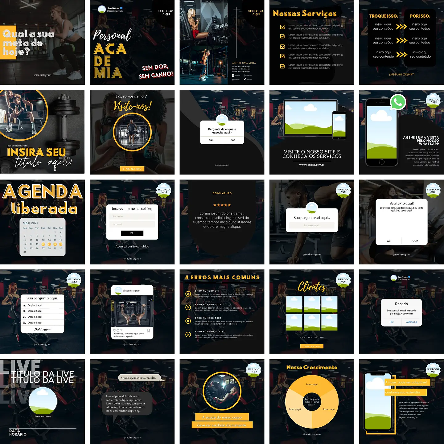 Pack Canva Academia Templates Editáveis 25 Artes + Bônus 1