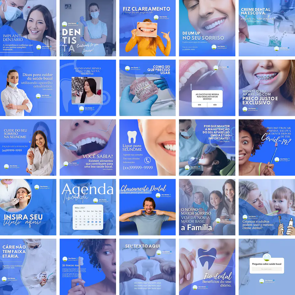 Pack Canva Dentista Odonto Templates Editáveis 25 Artes + Bônus 1
