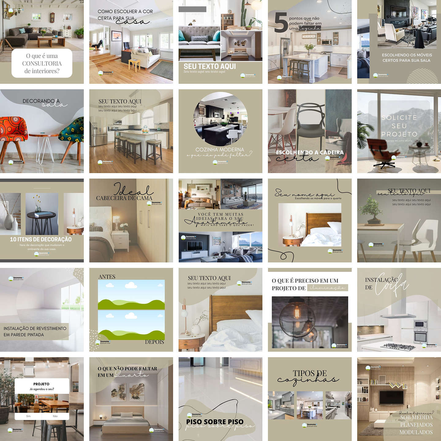 Pack Canva Design de Interiores Templates Editáveis 25 Artes + Bônus 1