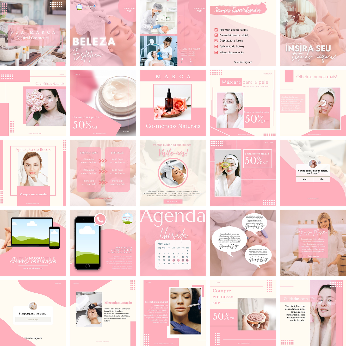 Pack Canva Estética Templates Editáveis 25 Artes + Bônus 1