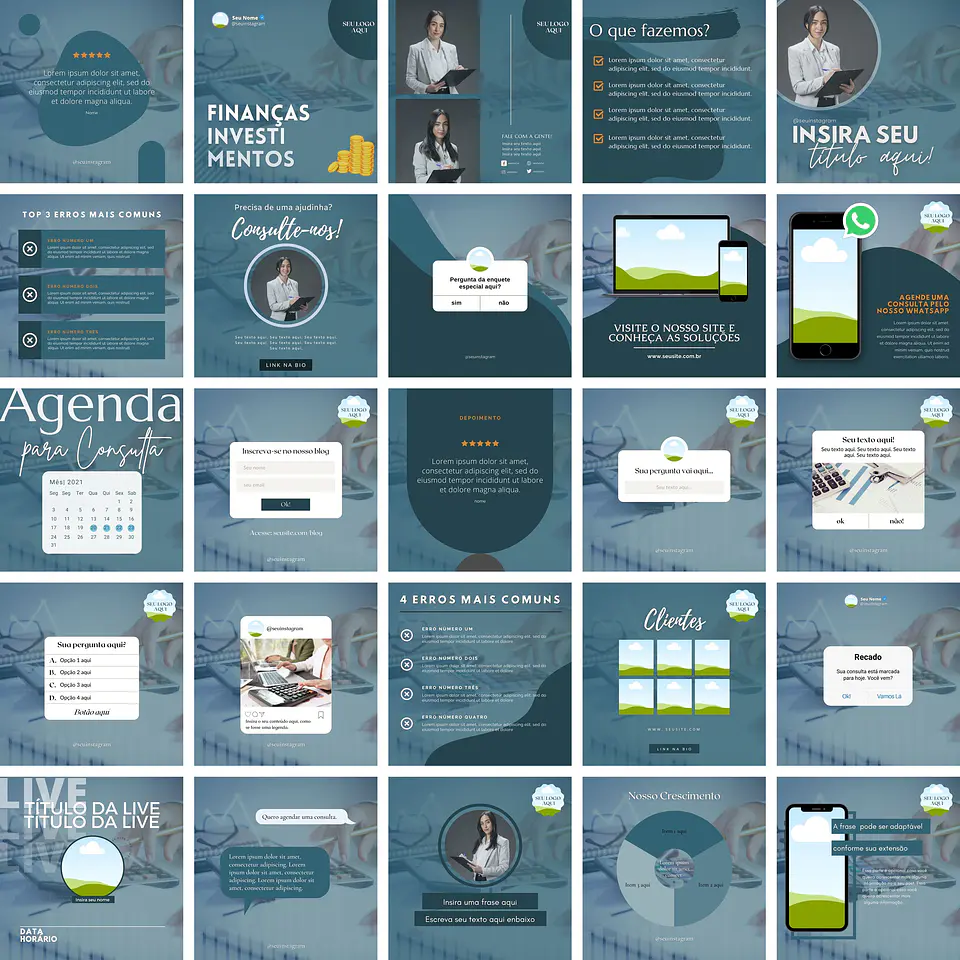 Pack Canva Finanças Investimento Templates Editáveis 25 Artes + Bônus 1
