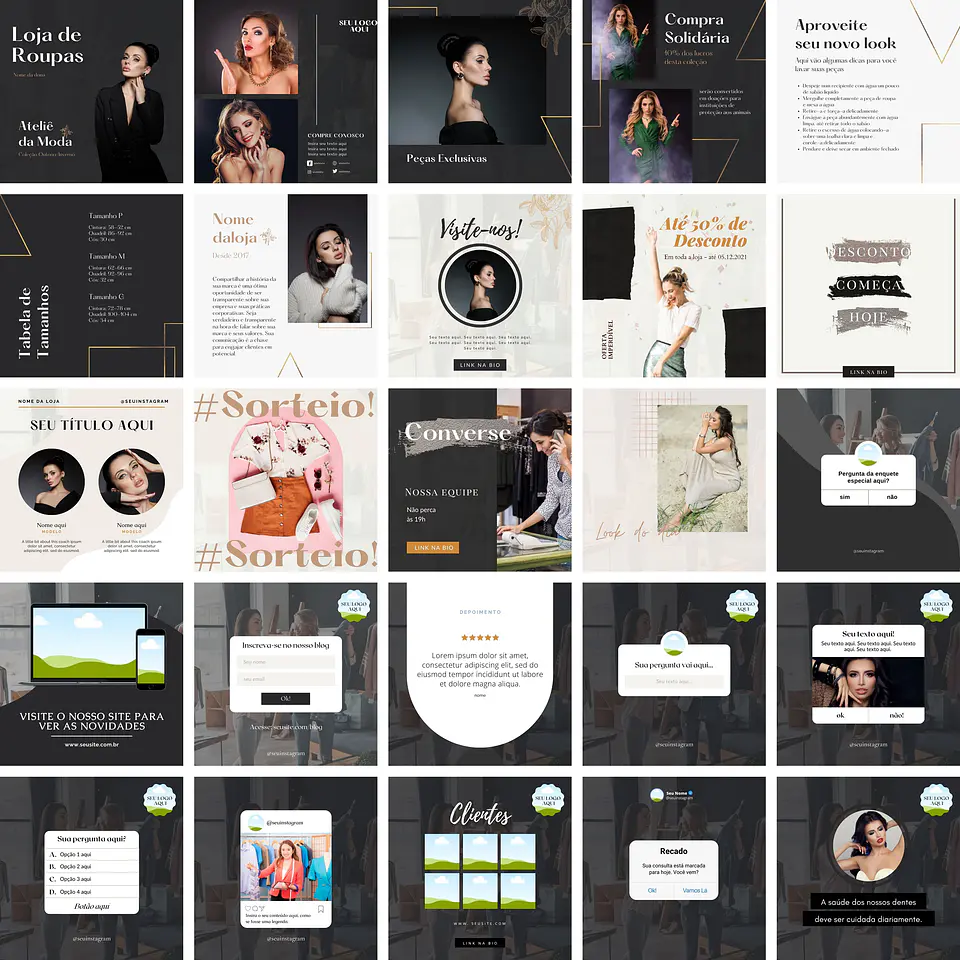 Pack Canva Loja de Roupas Templates Editáveis 30 Artes + Bônus 1