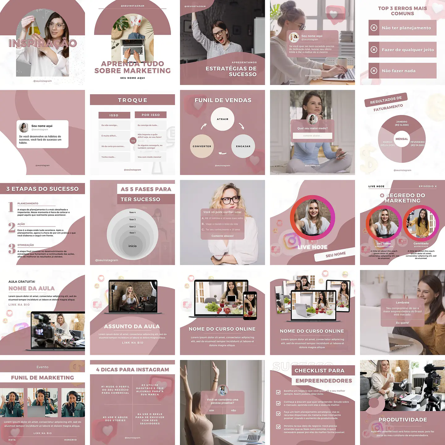 Pack Canva Marketing Digital Templates Editáveis 25 Artes + Bônus 1