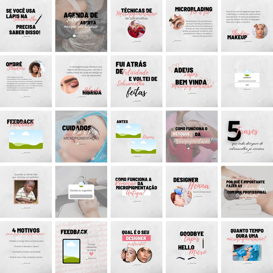 Pack Canva Micropigmentação Templates Editáveis 25 Artes + Bônus 1
