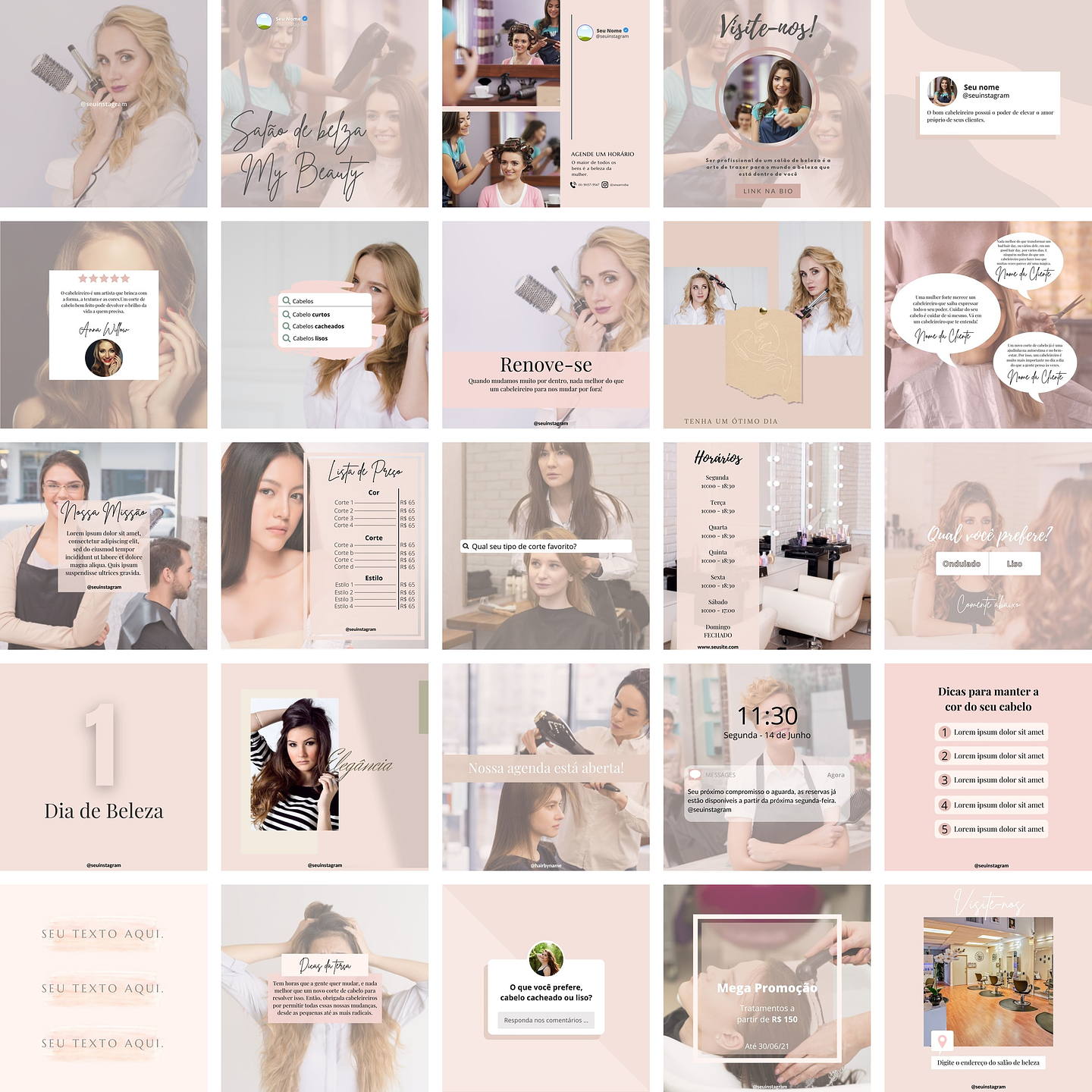 Pack Canva Salão de Beleza Templates Editáveis 25 Artes + Bônus 1