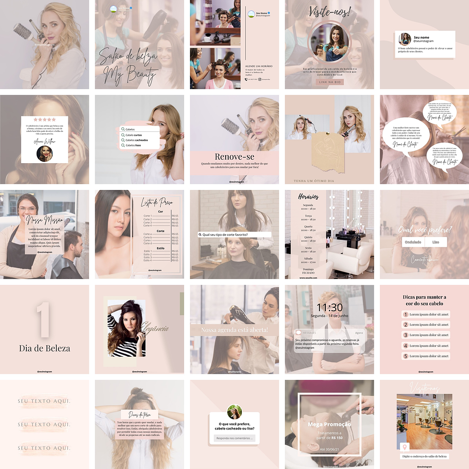 Pack Canva Salão de Beleza Templates Editáveis 25 Artes + Bônus 1