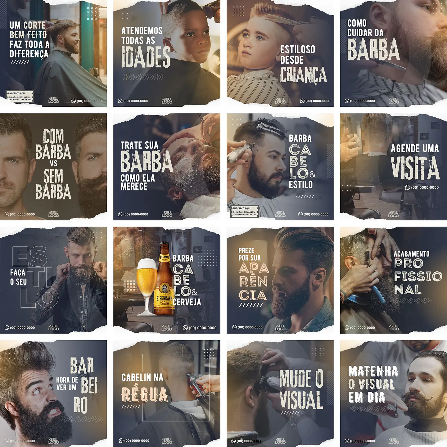 Pack Canva Barbearia Cabelereiro Templates Editáveis 30 Artes + Bônus 1