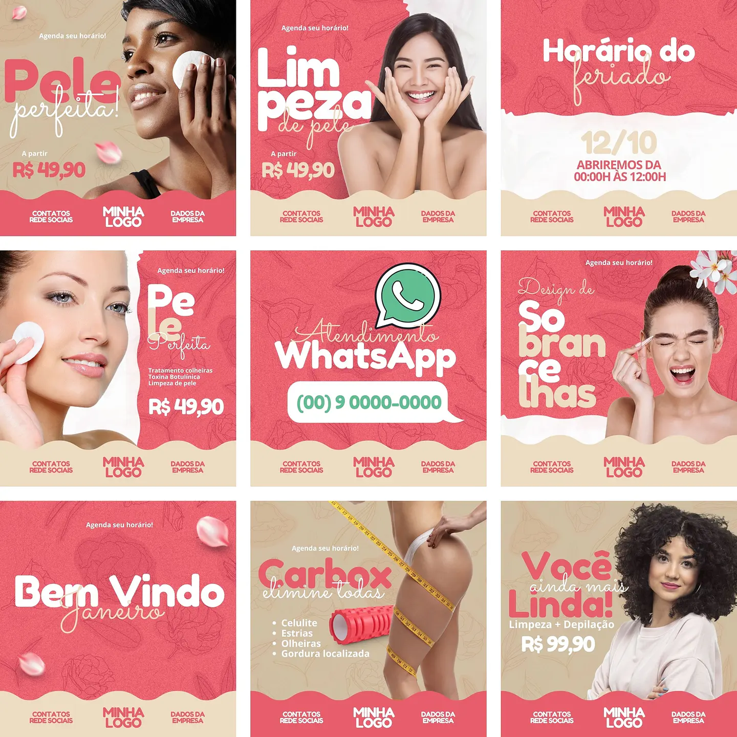 Pack Canva Estética Templates Editáveis 10 Artes + Bônus 1