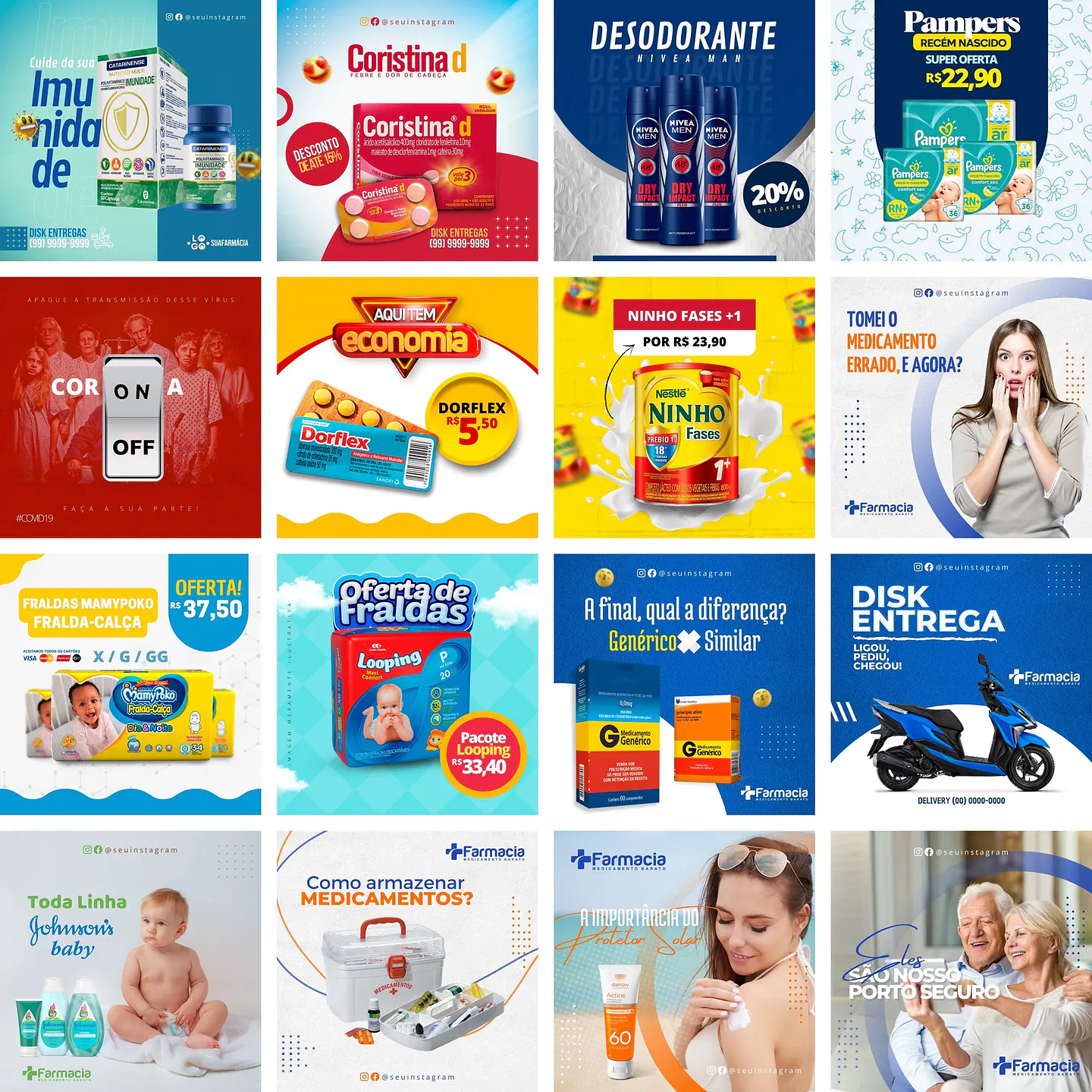 Pack Canva Fármacia Drogaria Templates Editáveis 39 Artes + Bônus 1