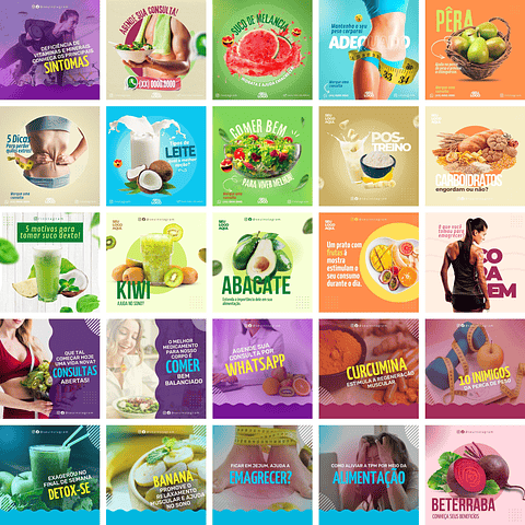 Pack Canva Nutricionista Nutrição Templates Editáveis 25 Artes + Bônus