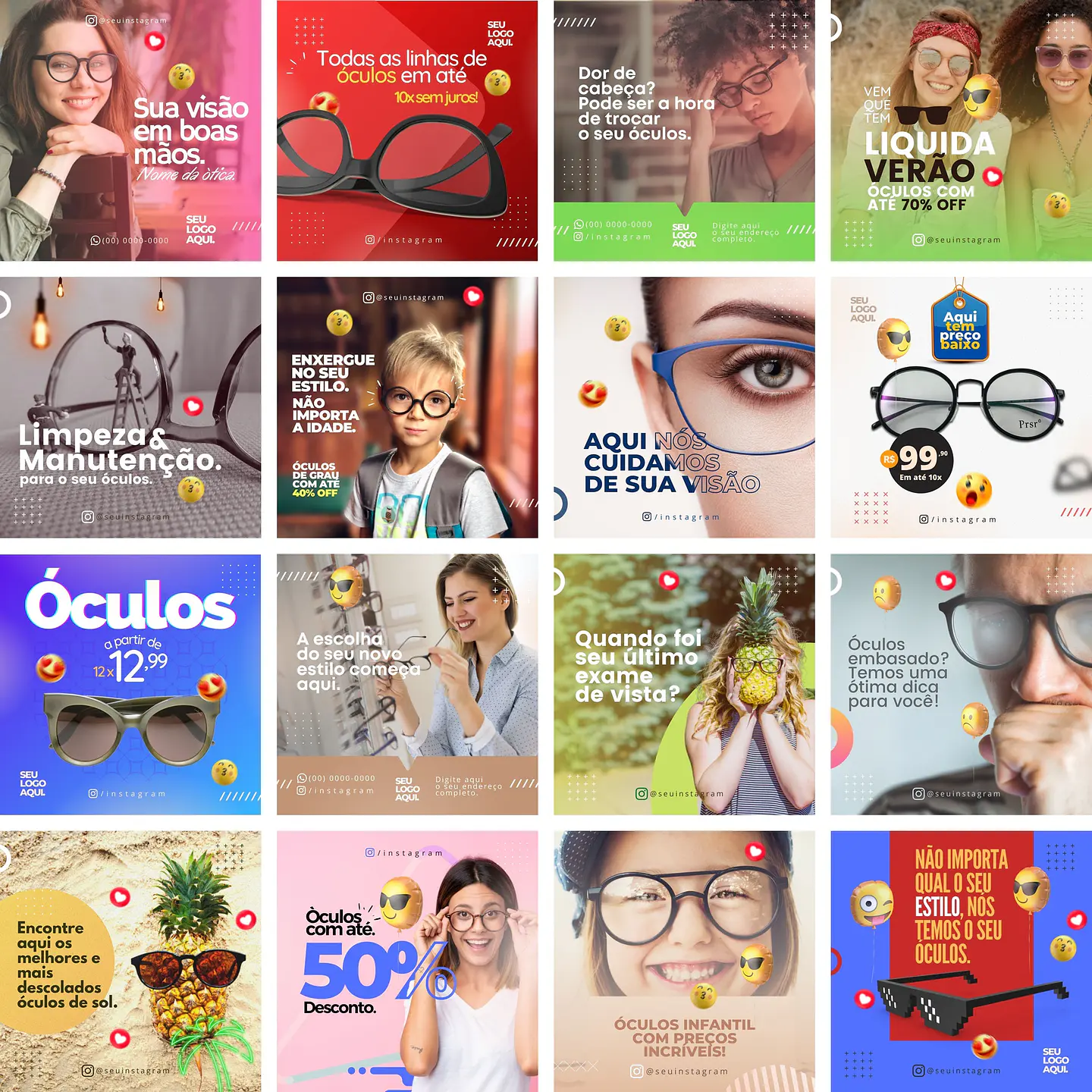 Pack Canva Óticas Oftalmologista Templates Editáveis 44 Artes + Bônus 2