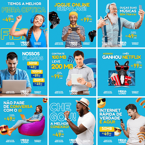 Pack Canva Provedor de Internet Templates Editáveis 18 Artes + Bônus