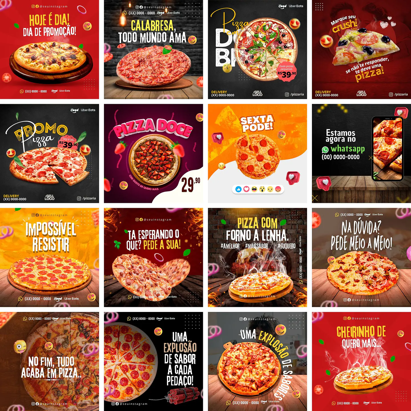 Pack Canva Pizzaria Pizza Templates Editáveis 30 Artes + Bônus 2