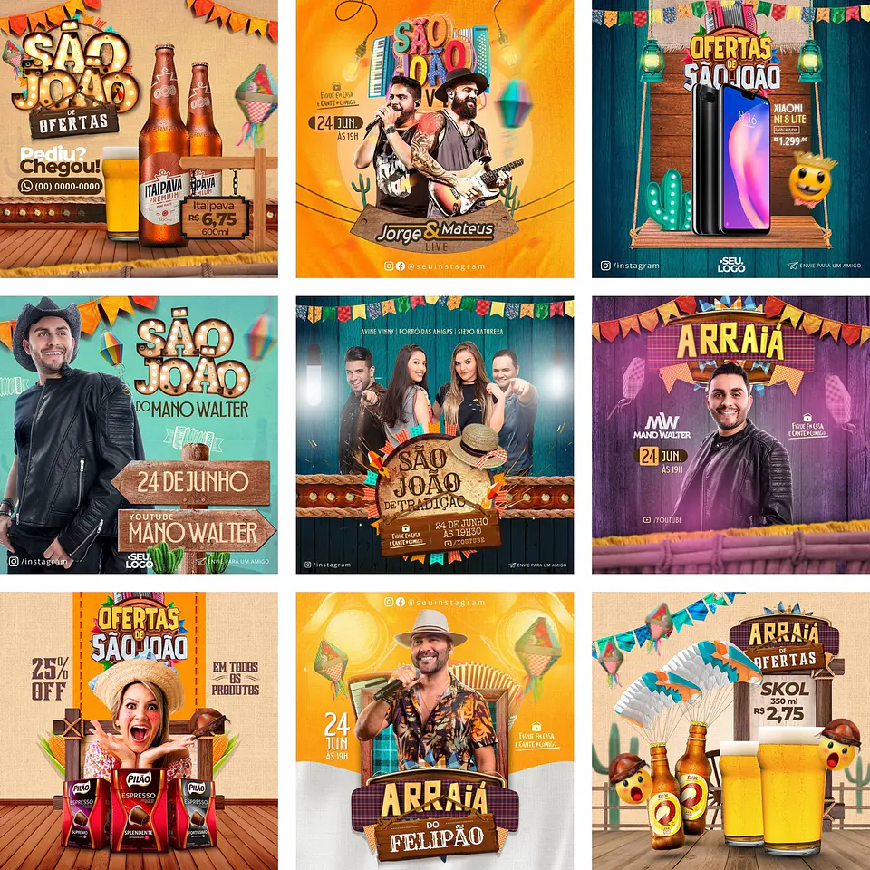 Pack Canva São João Festa Junina Templates Editáveis 12 Artes + Bônus 1