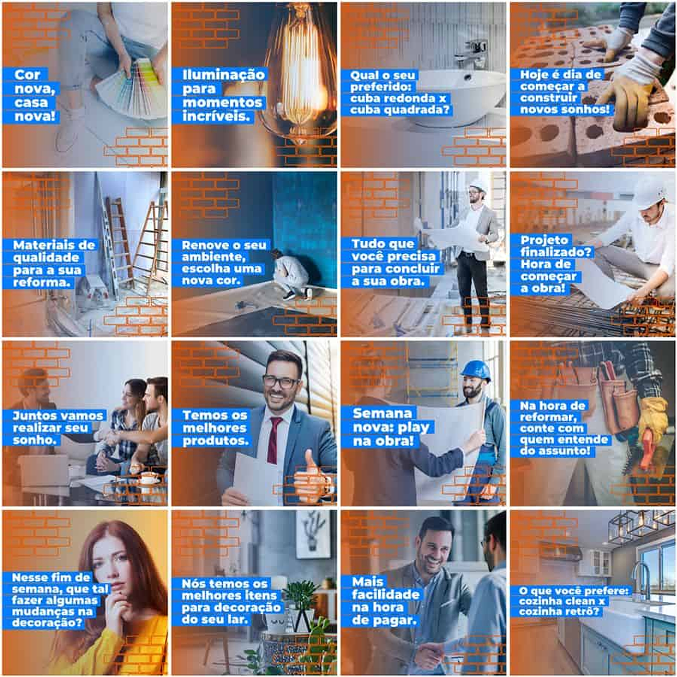 Pack Canva Materiais de Construção Templates Editáveis 200 Artes + Legendas 12